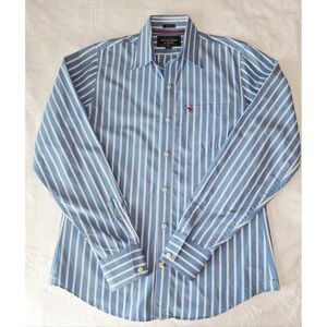 Abercrombie & Fitch Muscle Fit Blue/White Striped Long Sleeve Shirt Men's Large